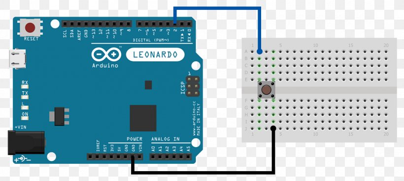 Quick refresher on how to connect a button to Arduino (no resistor needed because of INPUT_PULLUP)