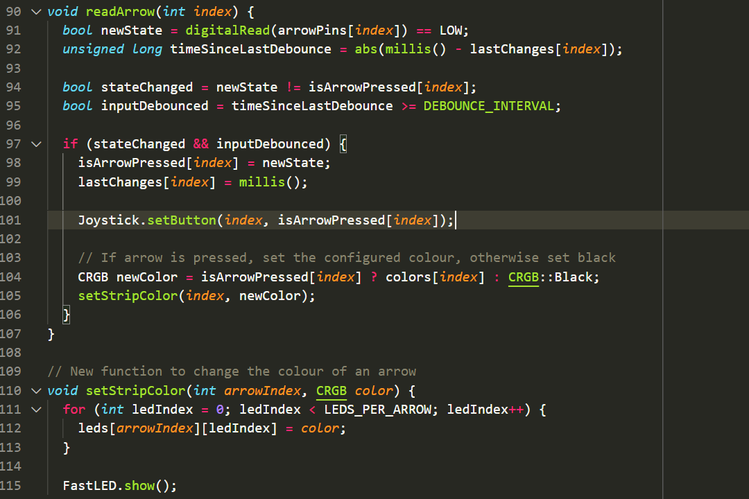 Code snippet used for controlling the pad